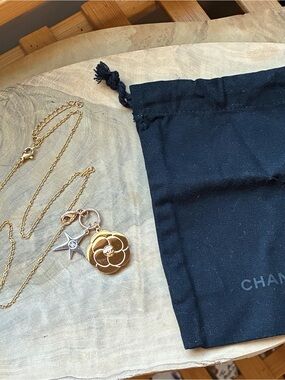 Authentic Chanel Camellia & Star Charm Necklace